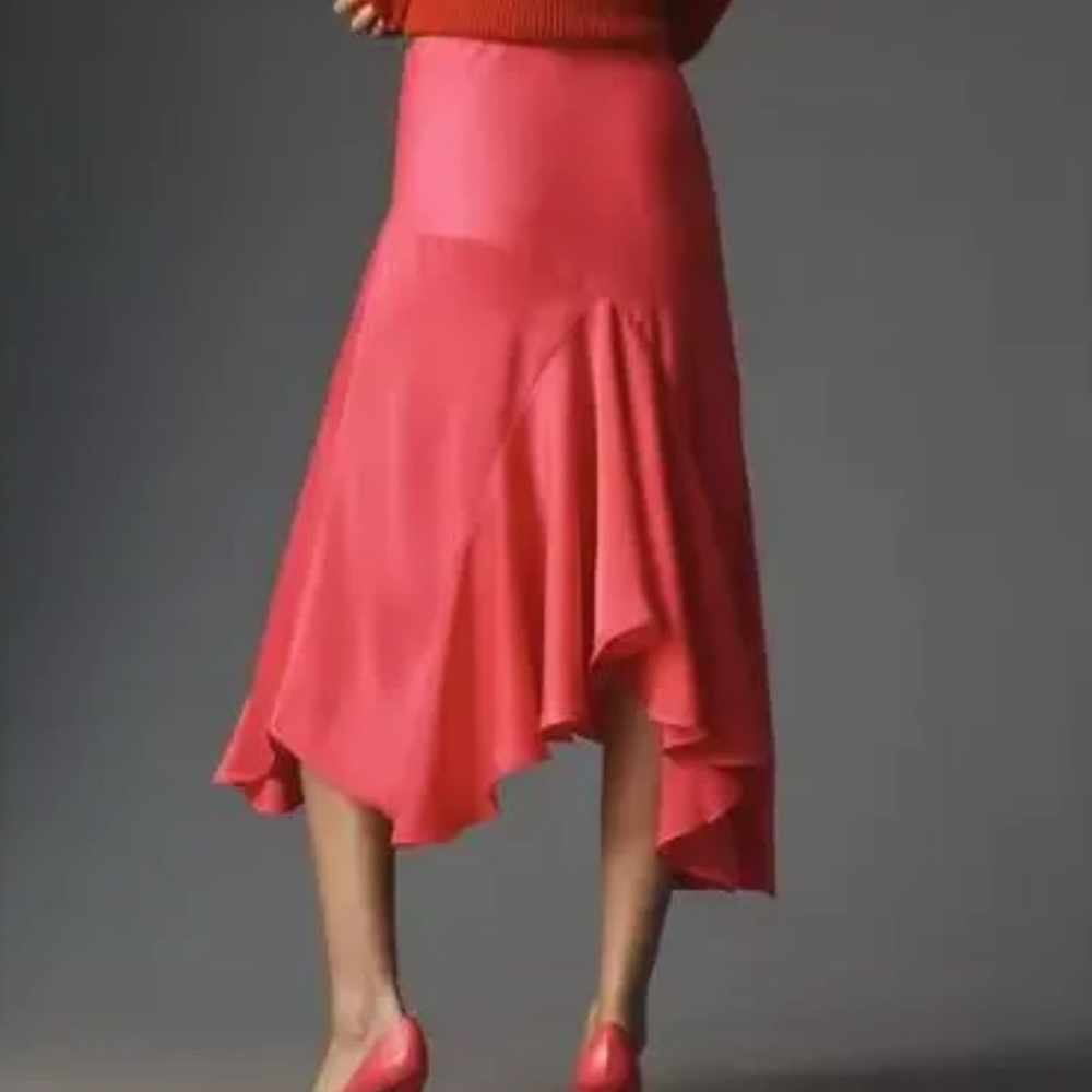 Anthropologie Vibrant Pink Asymmetrical Skirt